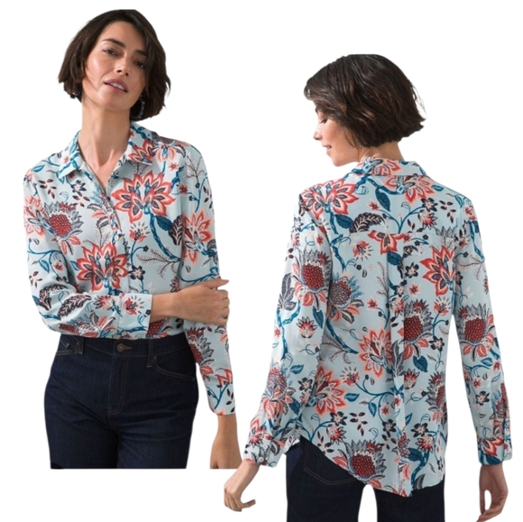 Chico's Women Modal Sand Wash Satin Paisley Floral Print Button Up Shirt 12 / 14 - Picture 8 of 8